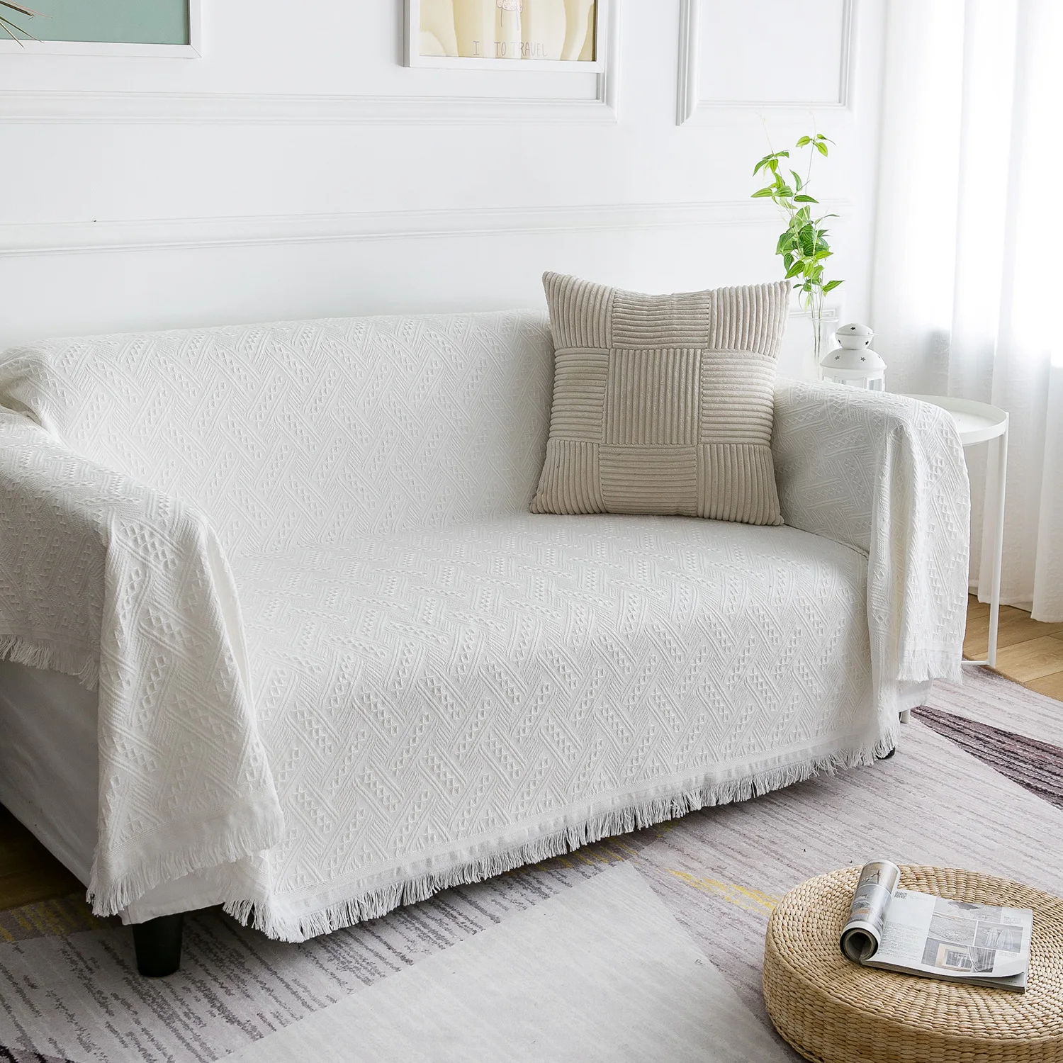 Вязаное одеяло однотонное с вафельным тиснением нордическое декоративное s для