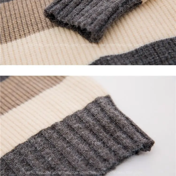 

Thickened semi-turtleneck sweater women's pullover autumn and winter Korean new striped loose medium and long sweater skirt