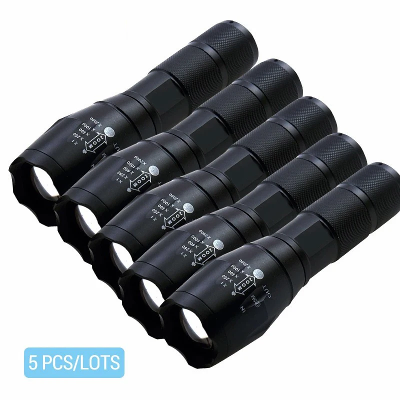 

D5 5Pcs Powerful Tactical Flashlights LED Portable Camping Fishing Lamp 5 Modes Zoomable edc Torch Light Lanterns Self Defense