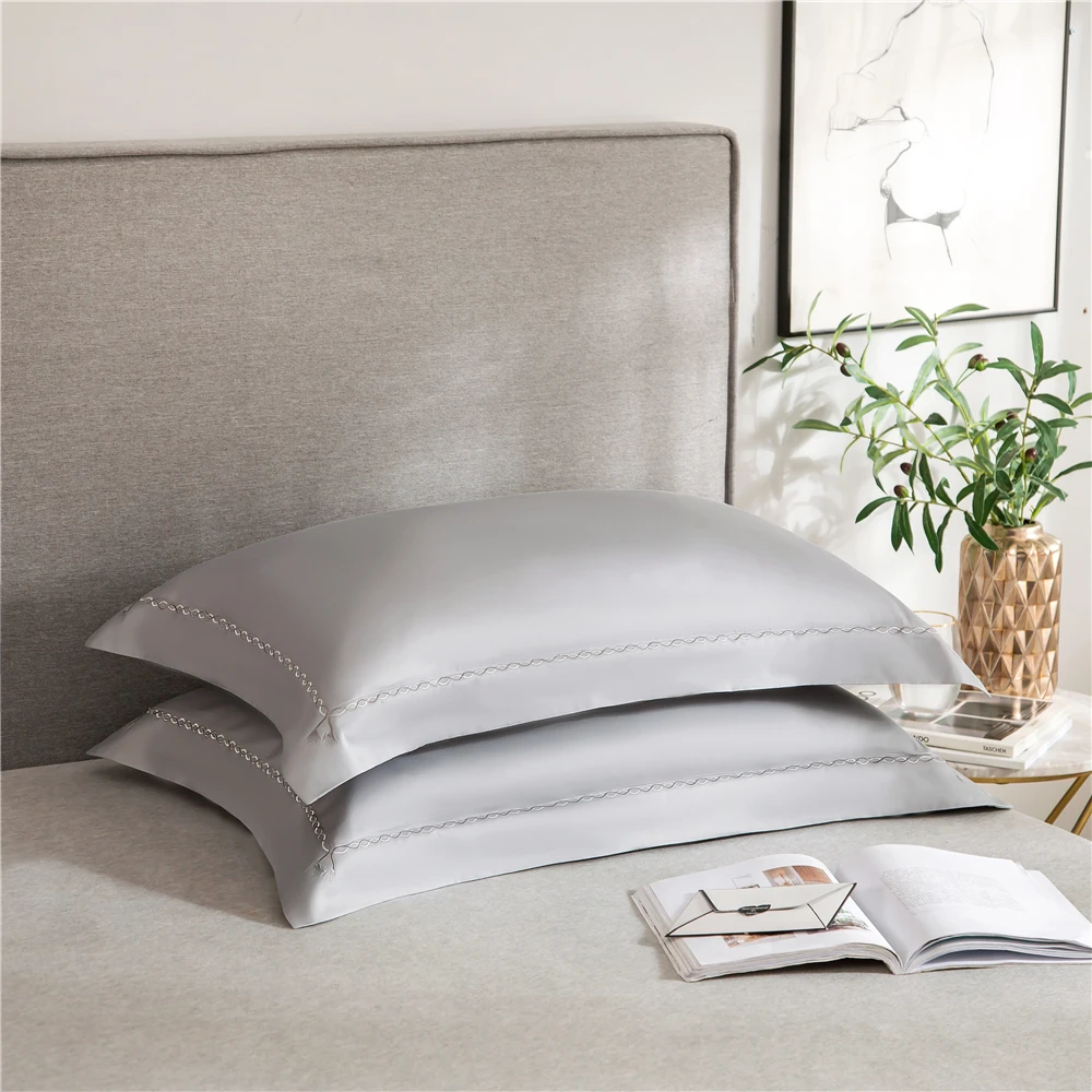 2Pcs/1Pair Pure Color Nordic Modern Style Design Pillowcase 400TC Purple/Sky Blue/Silver Grey Pillow Cover 3Color Pillow Sham images - 6