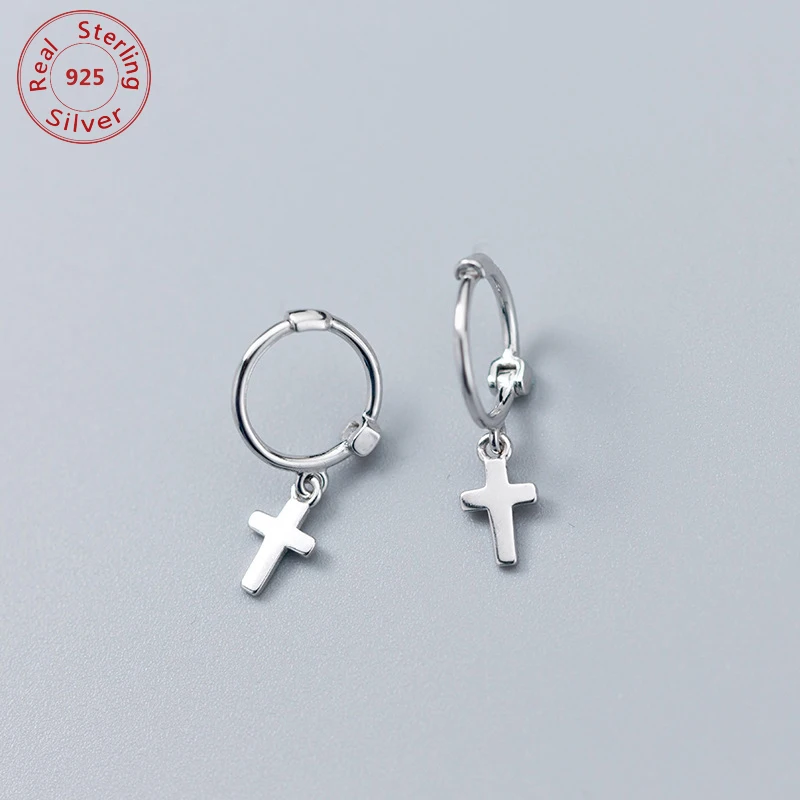 Женские маленькие серьги с крестиком подвески из стерлингового серебра