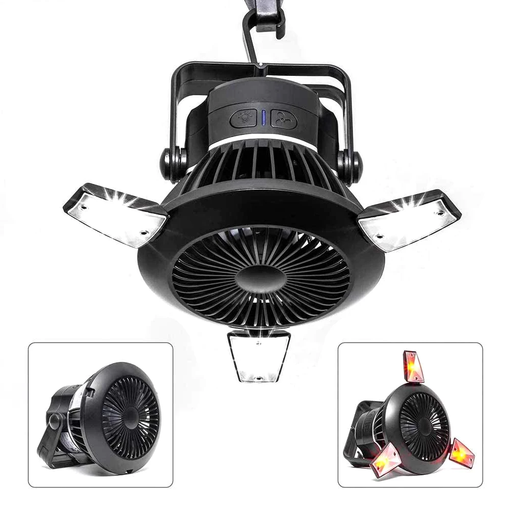 

Portable Tent Fan with Hanging Hook Solar Camping Fan with LED Lantern Rechargeable USB Desk Fan Home Office Tent Car Emergency