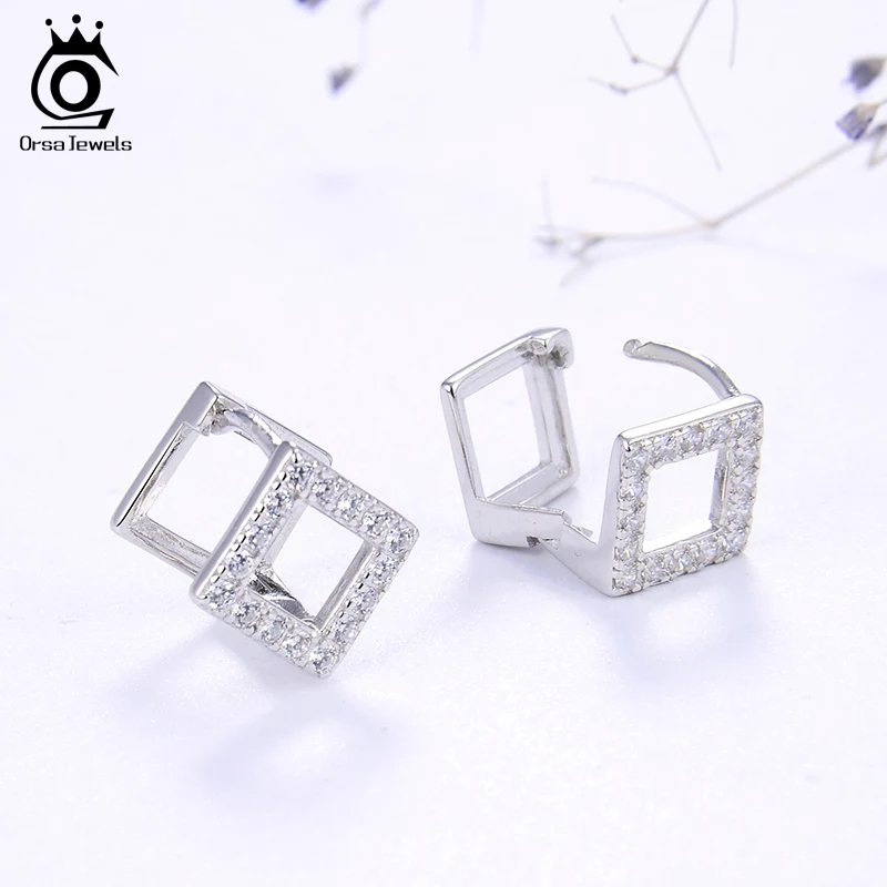 ORSA JEWELS S925 изысканные женские серьги последние стерлингового серебра геометрическая форма серьги милые повседневные ювелирные изделия для торжественного случая SE188