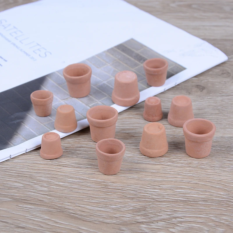 

12Pcs Dollhouse 1:12 miniature flower pot handmade red clay pot garden home