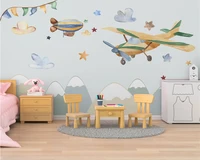 beibehang custom modern european minimalist hand painted creative airplane balloon childrens room background wallpaper
