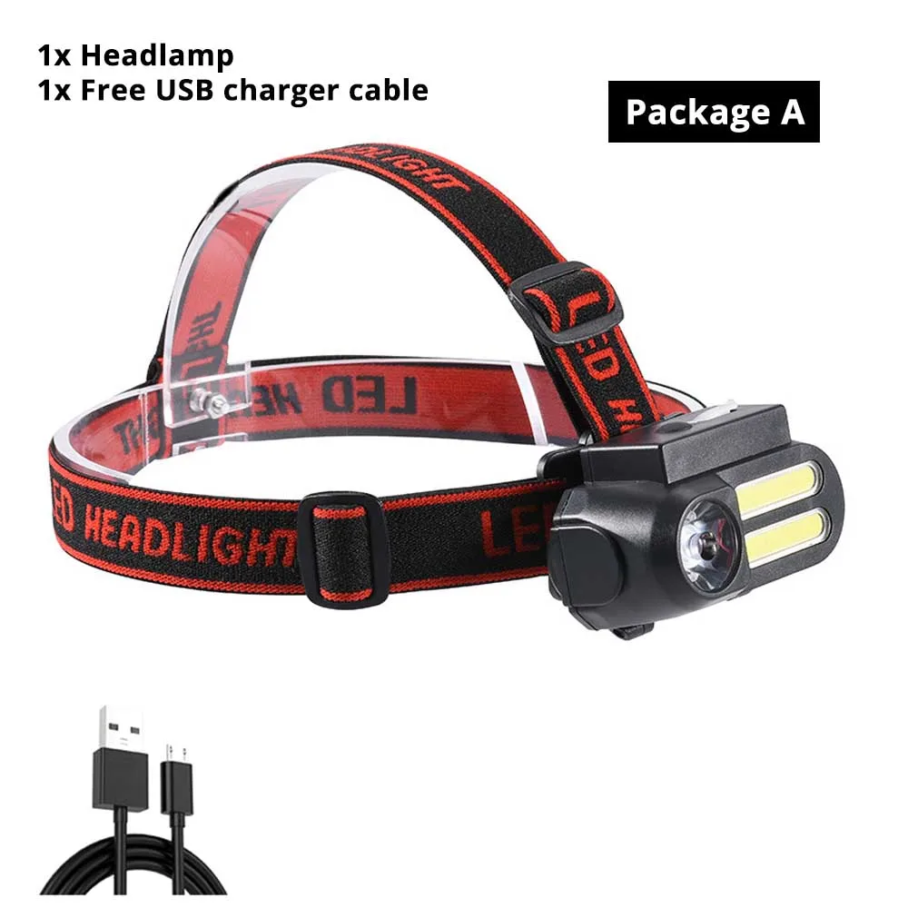 Package A Super Bright LED Headlamp COB Work Light 4 Lighting Mode Waterproof Headlight Powered By 18650 Battery Suit for Night Lighting - Испускаемый цвет: Package A