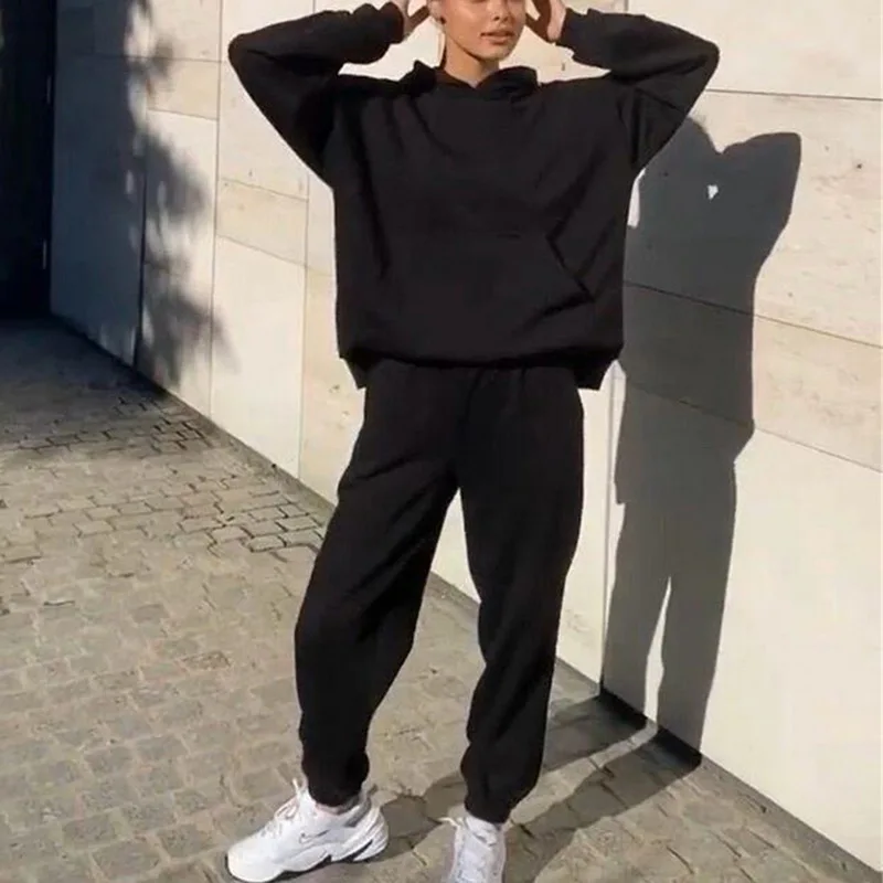 

Loose Trousers Women Sweatsuit Set 2 Piece Outfits Casual Fleece Oversized Autumn Hoodies Tops And Sweatpants Jogger Tracksuits