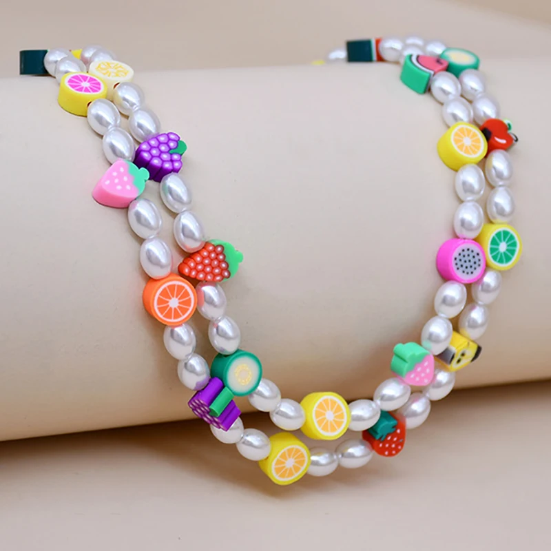 

Ожерелье Женское зимнее с бусинами из мягкой глины и жемчужинами, на цепочке до ключиц