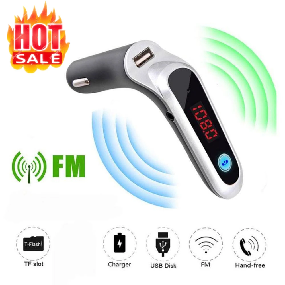 

USB TF Card Support Charger Wireless Bluetooth Car Kit LCD Hands-Free FM Transmitter MP3 Music Player Mobile Phones Tablets