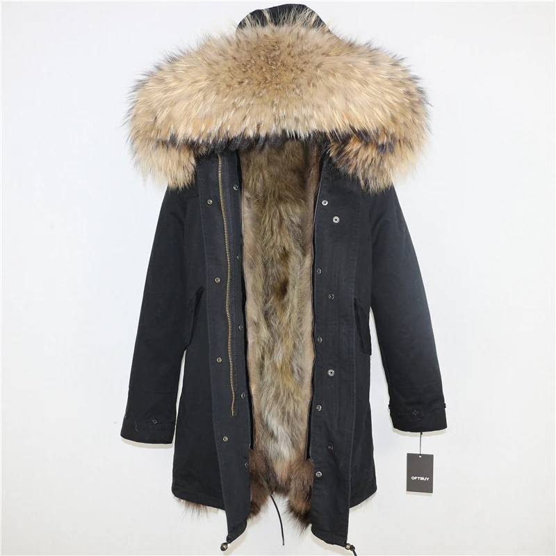black natural D Женская парка на натуральном меху OFTBUY, черное пальто с натуральным лисьим мехом, с капюшоном с отделкой из меха енота, толстая теплая уличная одежда, зима - Цвет: black natural D