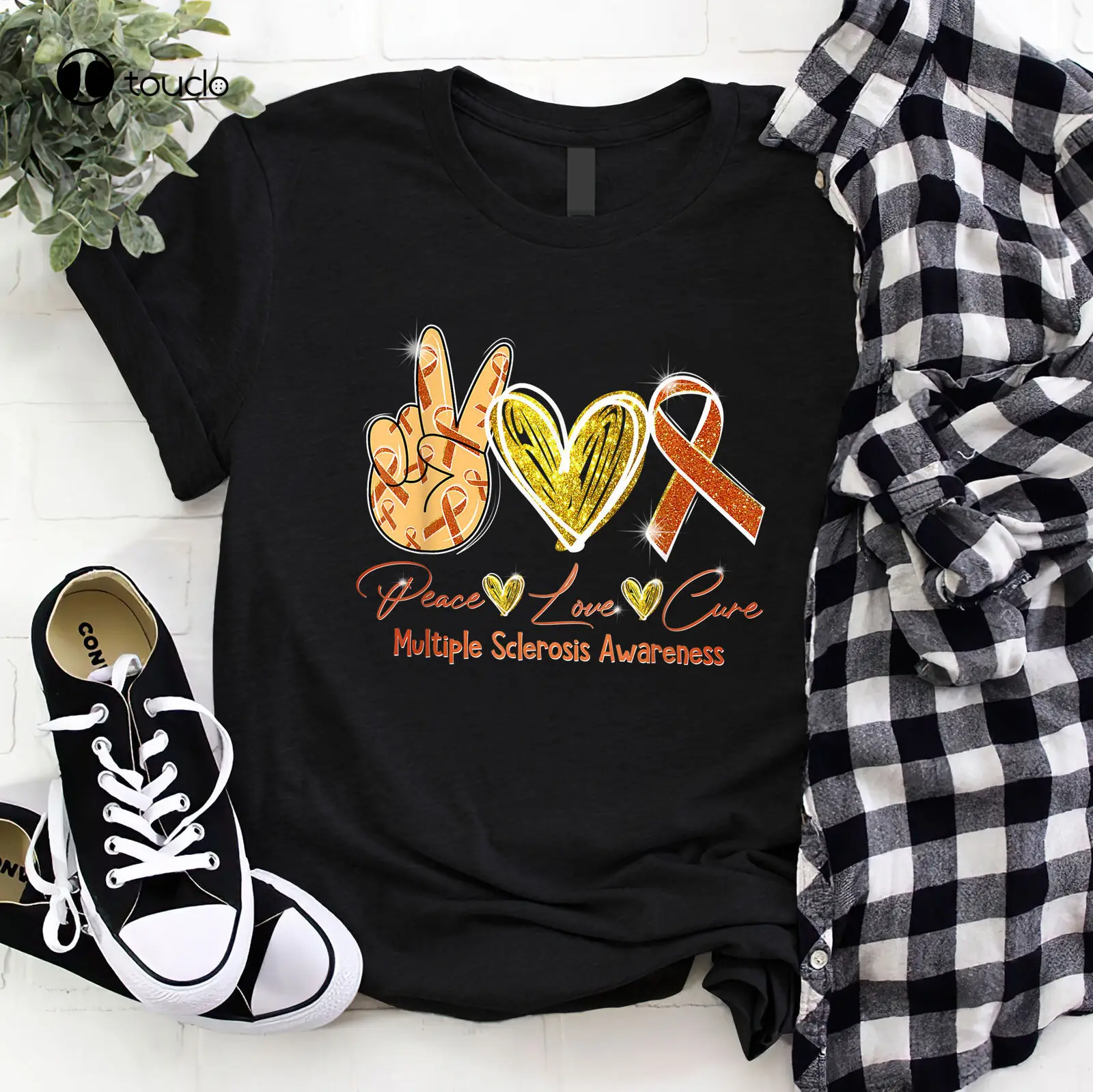 

Multiple Sclerosis Awareness Peace Love Cure Fighter Unisex Tshirt S-5XL Black graphic shirts