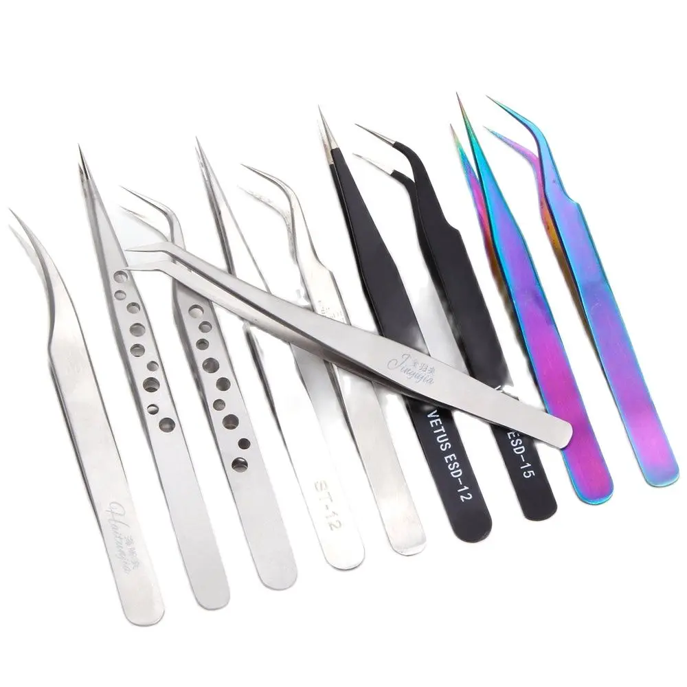 

2pcs Eyelash Tweezers Volume Lashes Stainless Steel VETUS Tweezer Non-magnetic Grafting Eyelashes Individual Eyelashes Make Up