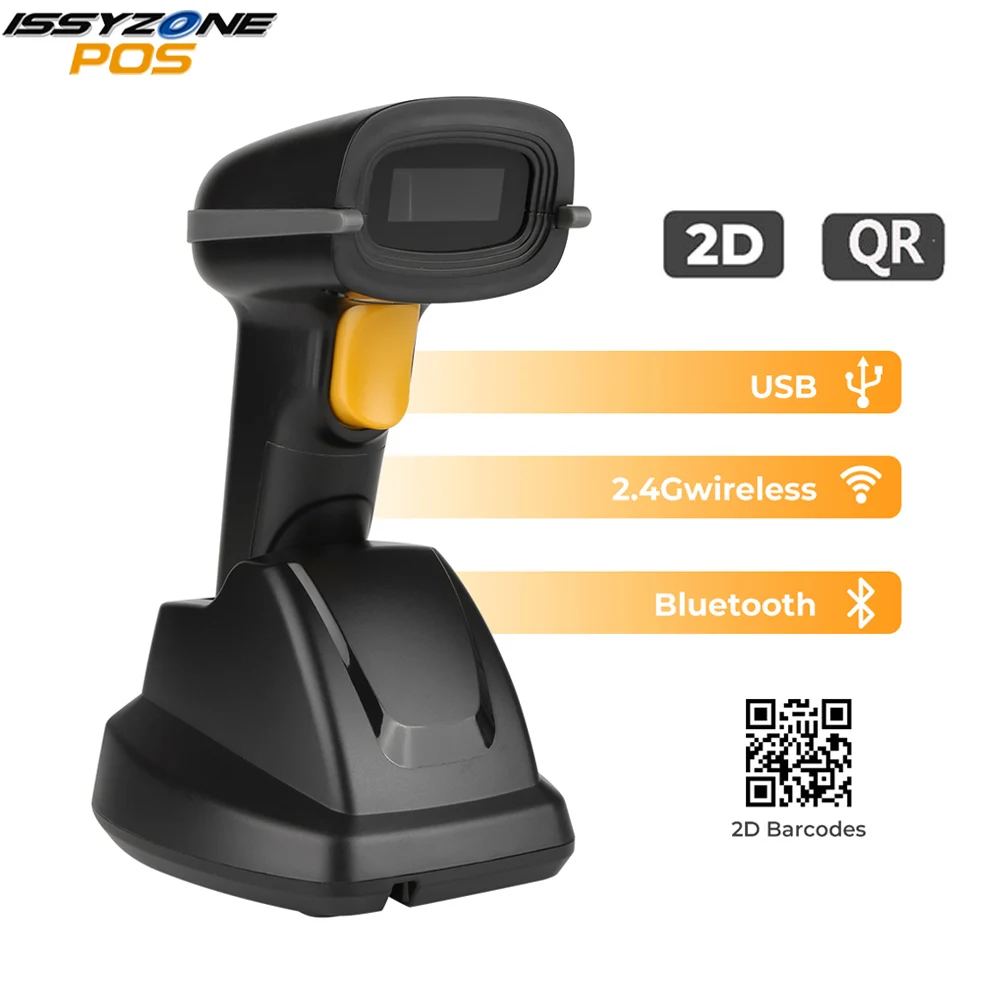 IssyzonePOS ручной сканер штрих-кодов 2D qr-код Bluetooth беспроводной USB PDF417 светодиодный считыватель штрих-кодов Высокоскоростной сканер с подставкой