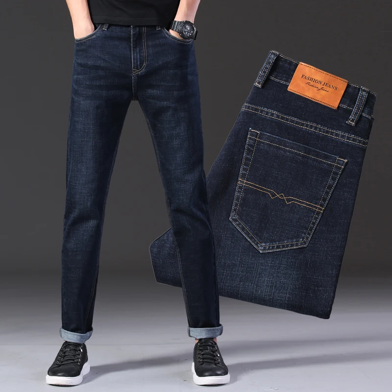 2020 Autumn and Winter New Men's Slim Business Jeans Fashion Casual High Quality Blue Black Denim Trousers Male Brand Pants | Мужская