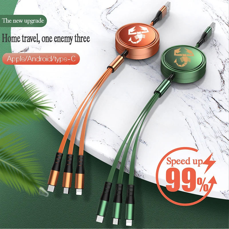 Раздвижной Автомобильный Кабель 3 в 1 для передачи данных зарядный кабель