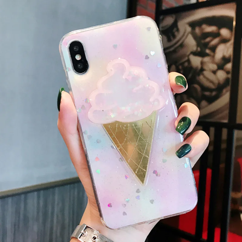 d LOVECOM милый Блестящий разноцветный чехол с мороженым для iPhone XS Max XR 6 6S 7 8 Plus X полный корпус мягкий ТПУ Телефон задняя крышка подарок - Цвет: d