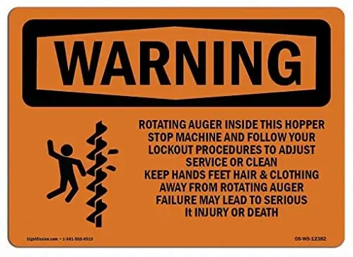 

Warning Sign - Rotating Auger Inside This Hopper Notice Sign