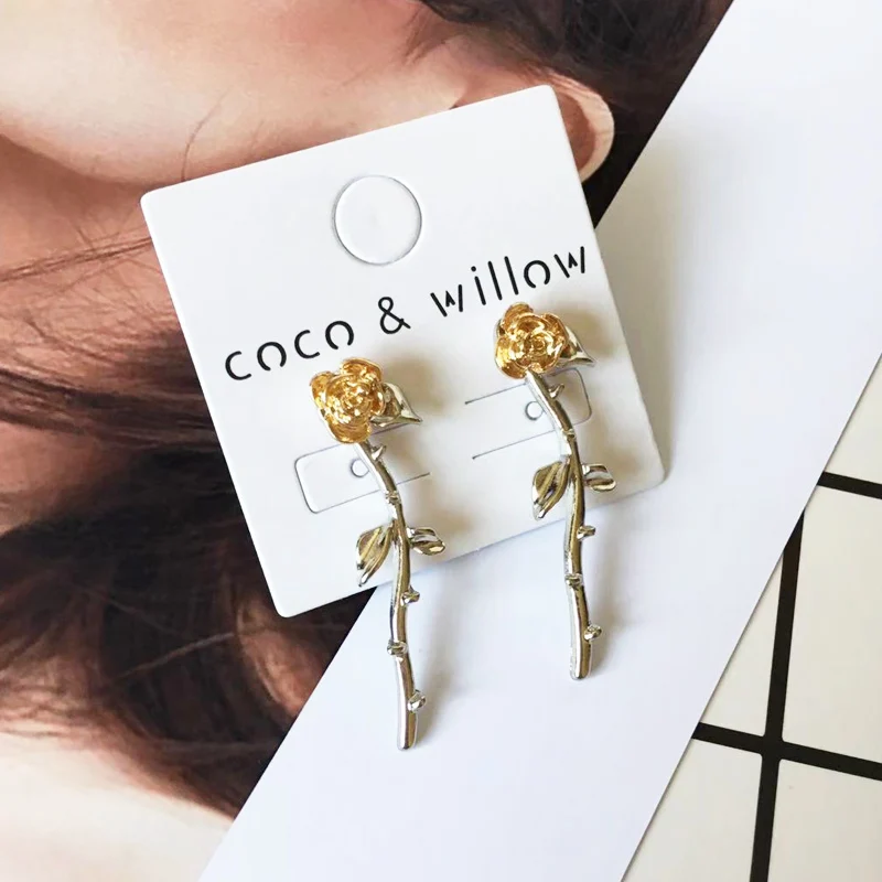 Женские серьги гвоздики coco & willow золото/серебряная Роза трендовые в стиле барокко