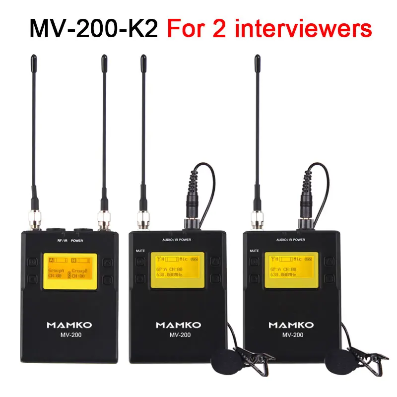 MV-200-K2 MAMKOMV-200 UHF беспроводной микрофон система для камеры iphone Смартфон интервью видео петличный нагрудный микрофон для Canon Nikon DSLR - Цвет: MV-200-K2
