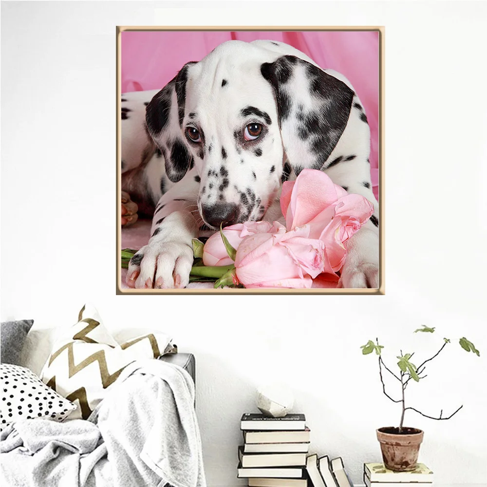 

100% Full 5D Diy Daimond Painting "Dalmatian Dog&Flower" 3D Diamond Painting Round Rhinestone Diamant Painting Embroidery Animal