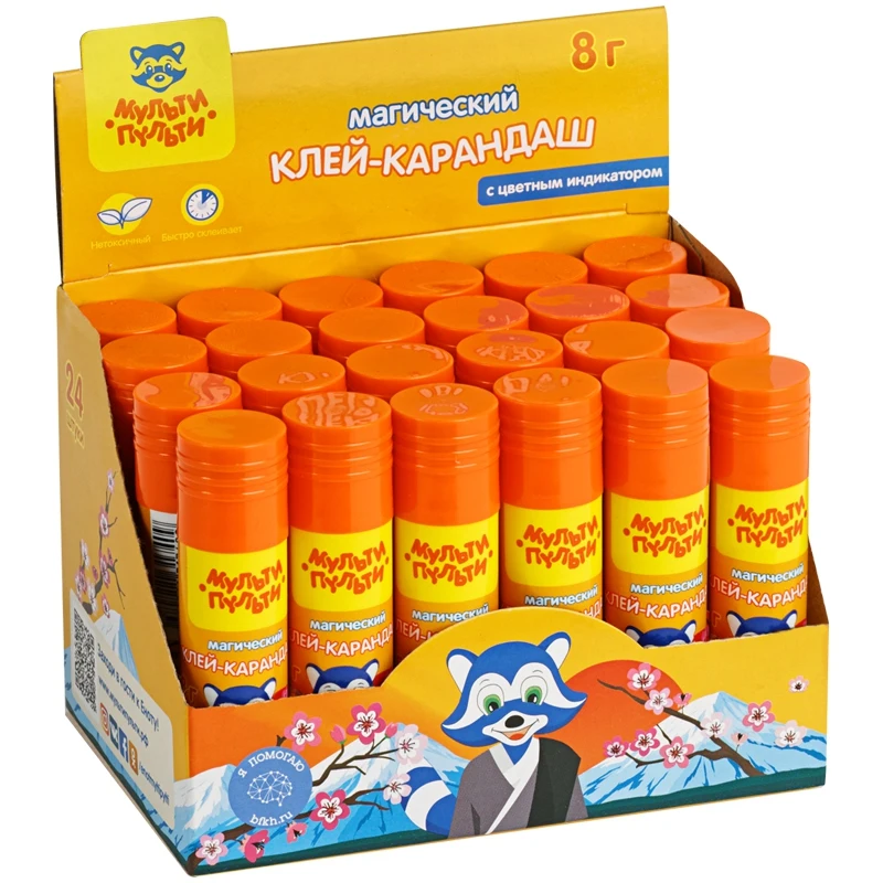 Клей-карандаш Мульти-Пульти Енот в Японии 08 г с цветным индикатором | Канцтовары