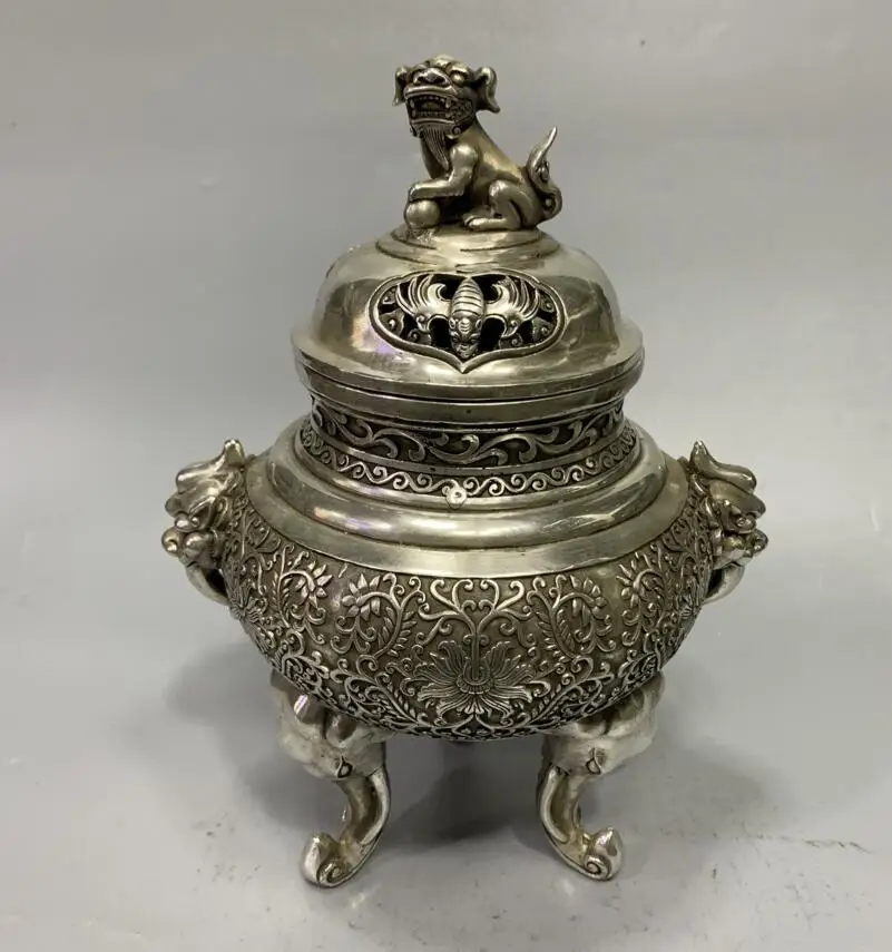 

Archaize белая медь двойная голова зверя благовония горелка ремесла статуя