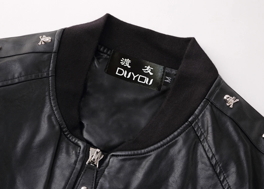 Мужская куртка из искусственной кожи DUYOU с металлическим черепом воротником