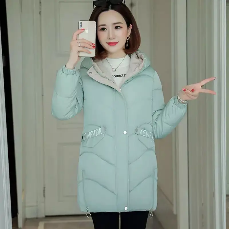2021 Women Winter Jacket Coat Hooded Cotton Padded Jacket Outwear Female Mid Long Parka Womens Wadded Jaqueta Feminina