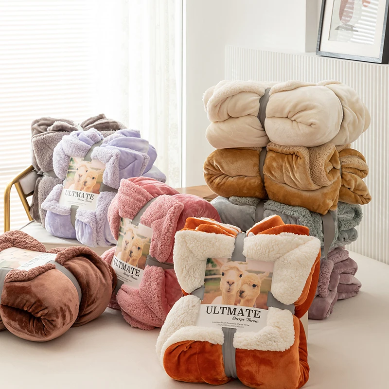 

Thickened Solid Color Fleece Blanket Winter Warm Large Warm Thick Sherpa Throw Blanket Coverlet Luxury Blanket for Bed Sofa
