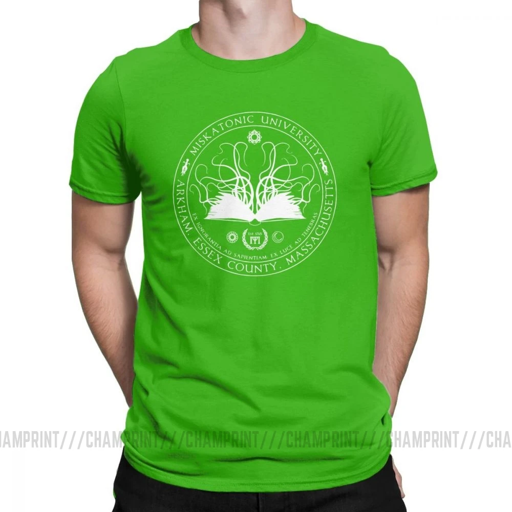 Зеленый Miskatonic Sigil Call Of Cthulhu, мужские футболки, Miskatonic loveccraft Arkham, хлопковые футболки с короткими рукавами, футболка с круглым вырезом, топы - Цвет: Зеленый