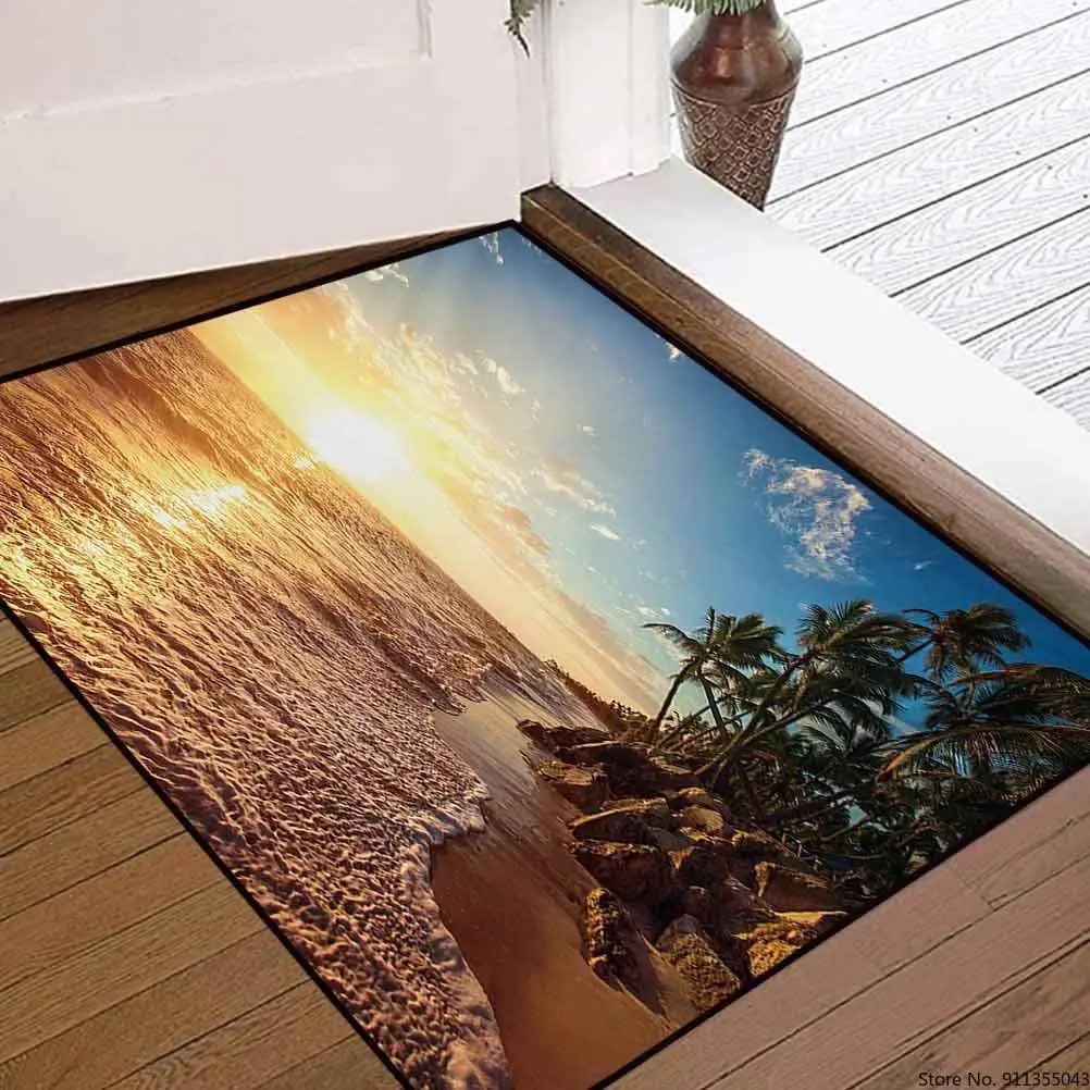 

Holiday Beach Door Mat Carpet Bathroom Entrance Doormat Indoor Rugs Flooring Mat Anti-slip Kitchen Rug for Home Decorative DIY