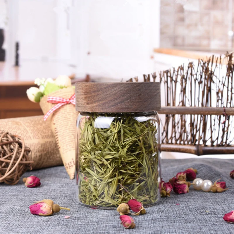 Стеклянная банка для хранения с деревянной крышкой маленькая стеклянная бутылка