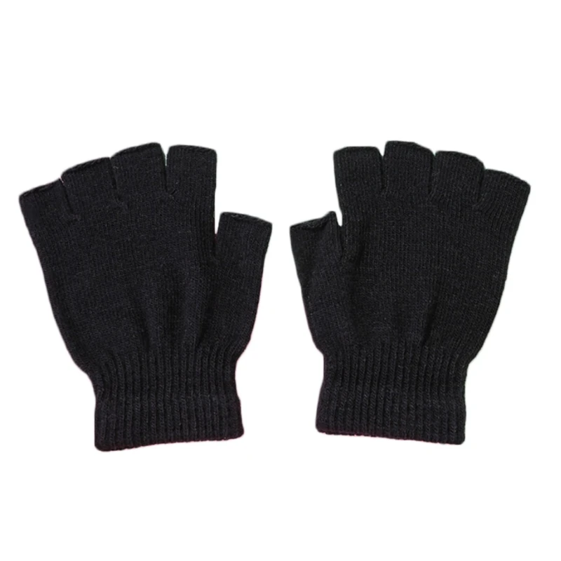 

6 Pairs Adult Winter Knit Half Finger Gloves Solid Color Warm Fingerless Mittens H9ED