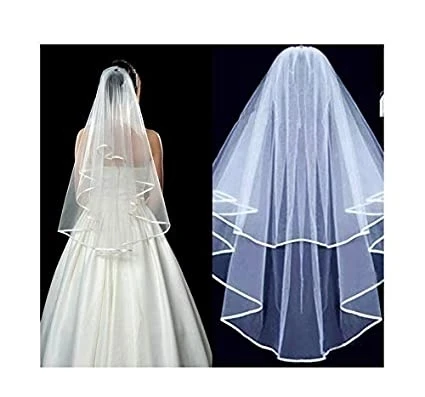 Total New Style Double Ribbon Edge Center Cascade Bridal Wedding Veil Comb White Wedding Dress Accessories Girl Sweet