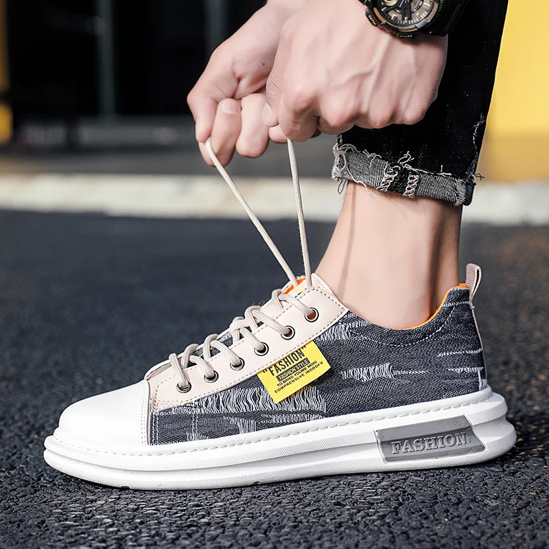 Кеды мужские из денима вулканизированной подошва дышащие повседневная