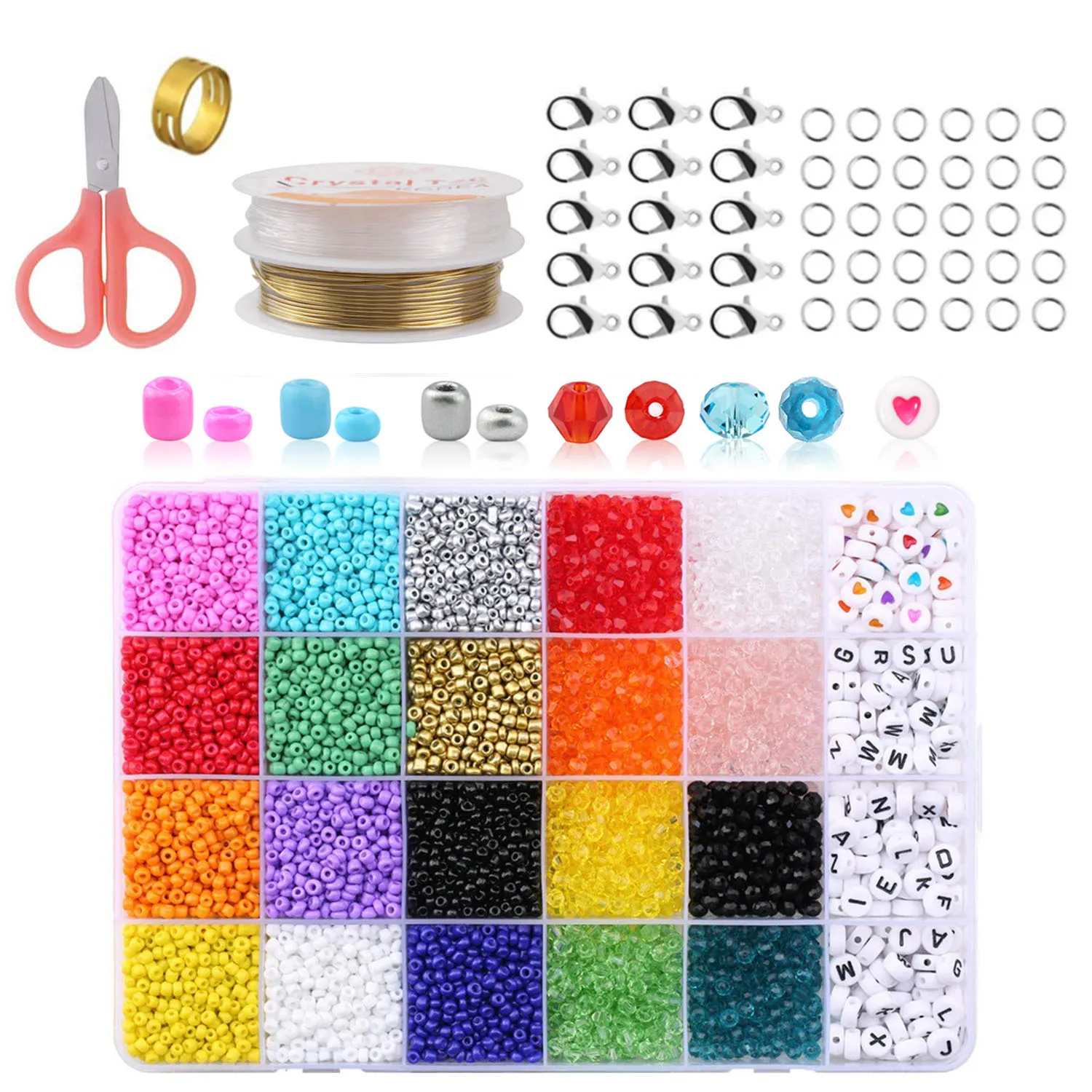 

4923PCS DIY Glass Beads Kit Jewelry Making Toy Set with Lobster Clasps Rings Scissors Elastic Cord Copper Wire for Kids Girls