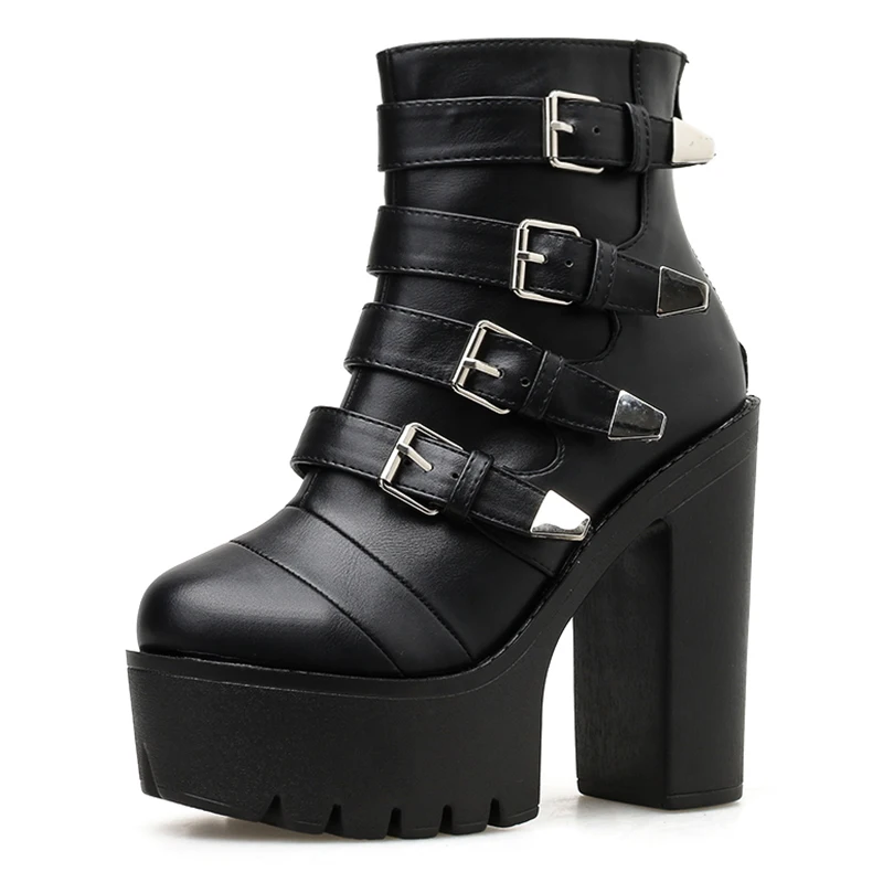 black shoes Gdgydh Goth/черные женские ботильоны обувь на блочном каблуке с ремешком женская обувь на молнии с пряжкой для выпускного вечера Женская обувь на платформе хорошего качества - Цвет: black shoes