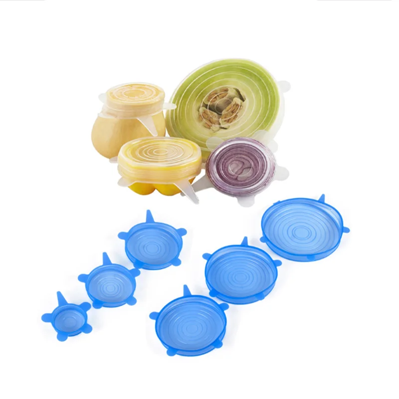 

6Pcs Reusable Silicone Food Wrap Stretch Seal Cover Saran Wrap Kitchen Organization Tools Food Fresh Keeping Sealed Lids Gadget