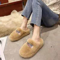 size 35 40 girl flat slippers for women indoor warm shoes faux fur warm non slip thick soled cotton shoes furry slides for women