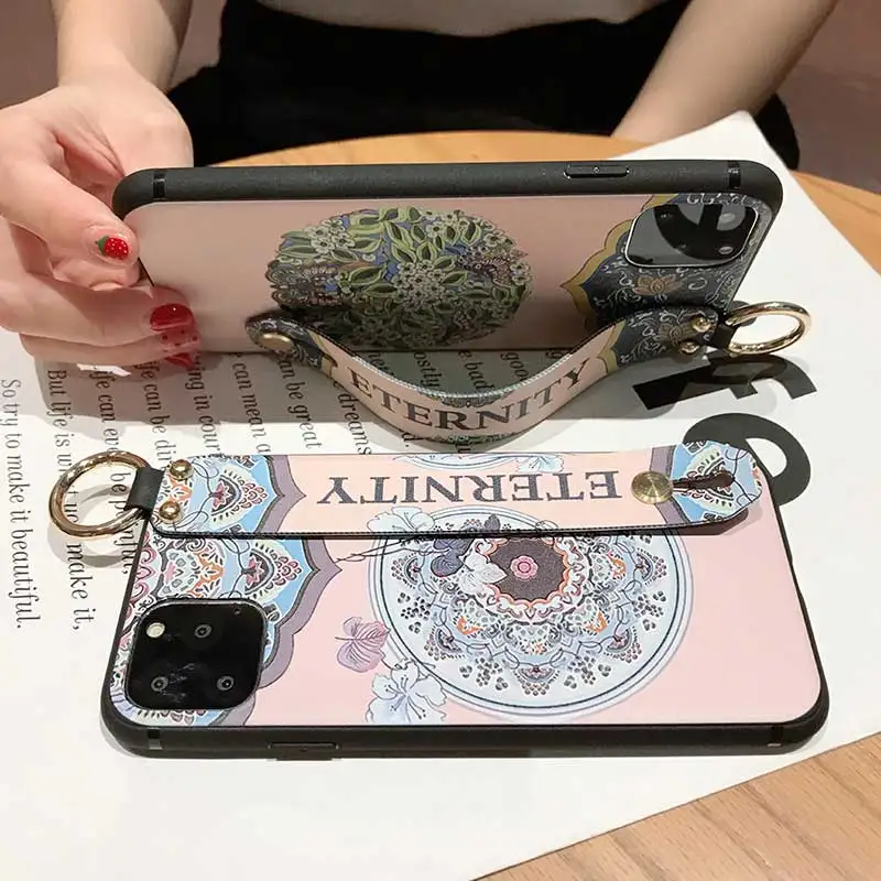boucho vintage flower case with wrist strap for iphone 11pro xs max 11 pro max xr 7 6 6s 8 plus soft silicone phone case cover free global shipping