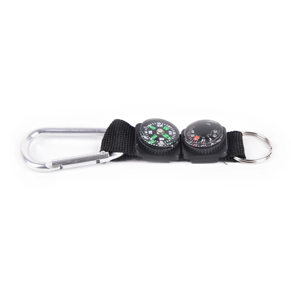 

NEW 3 in 1 Multifunction Camping Climbing Hiking Mini Carabiner w/ Keychain Compass Thermometer hanger Key Ring Black