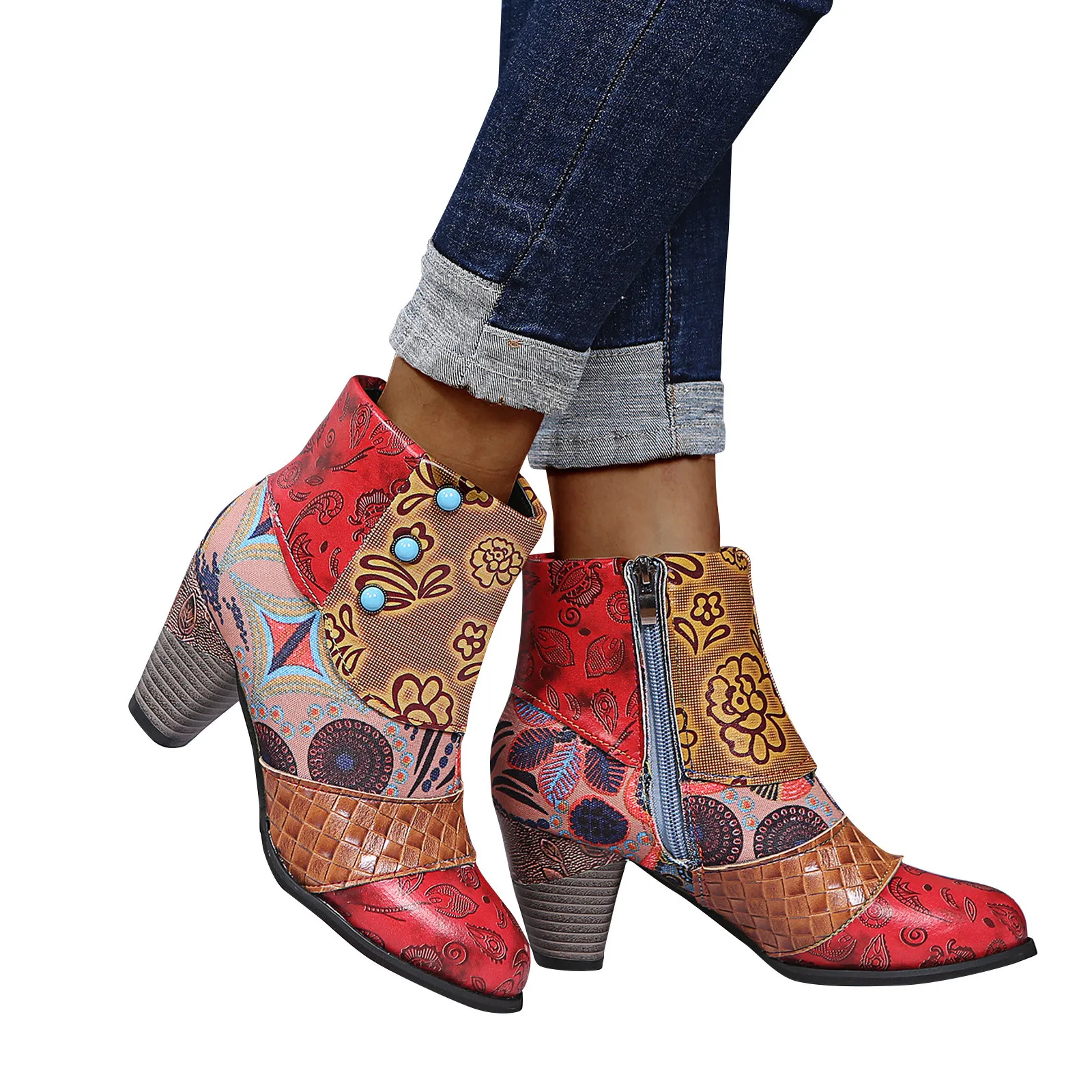 Женские винтажные ботильоны короткие ботинки из искусственной кожи с принтом в