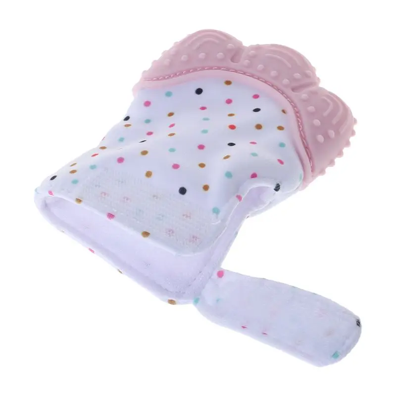 Guantes mordedores para beb&eacute;, cuidado bucal para rechinar los dientes, alivio del dolor de la dentici&oacute;n, mordedura para reci&eacute;n nacido, juguetes de sonido ajustables de silicona sin BPA-4