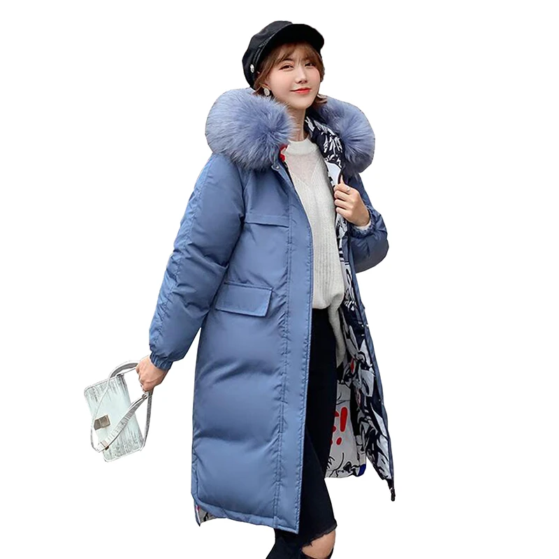 2019 модная зимняя куртка женская Свободная меховая с капюшоном обе стороны носить