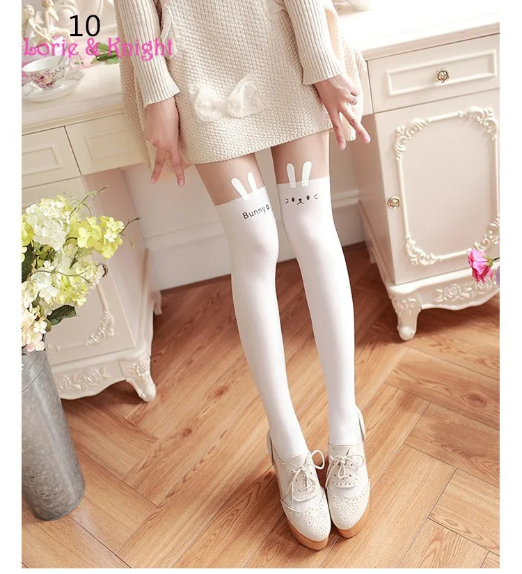 Японский каваи мультфильм животных лоскутное поддельные чулки до бедра колготки