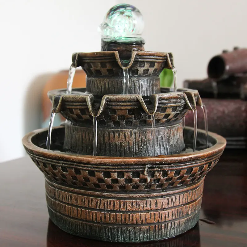 

110V/220V Feng Shui Water Fountain Resin Crystal Ball Rotate Decor Office Lucky Fountain Waterscape Crafts As Opening Gifts Art