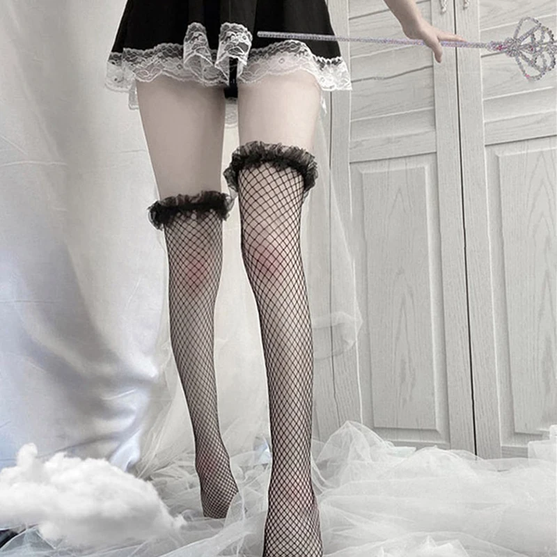 

Sexy Women Stockings Mesh Sheer Lace Stay Up Thigh High Hold-ups Stocking Lace Floral Fishnet Cute Lovely Exotic Apparel Hosiery