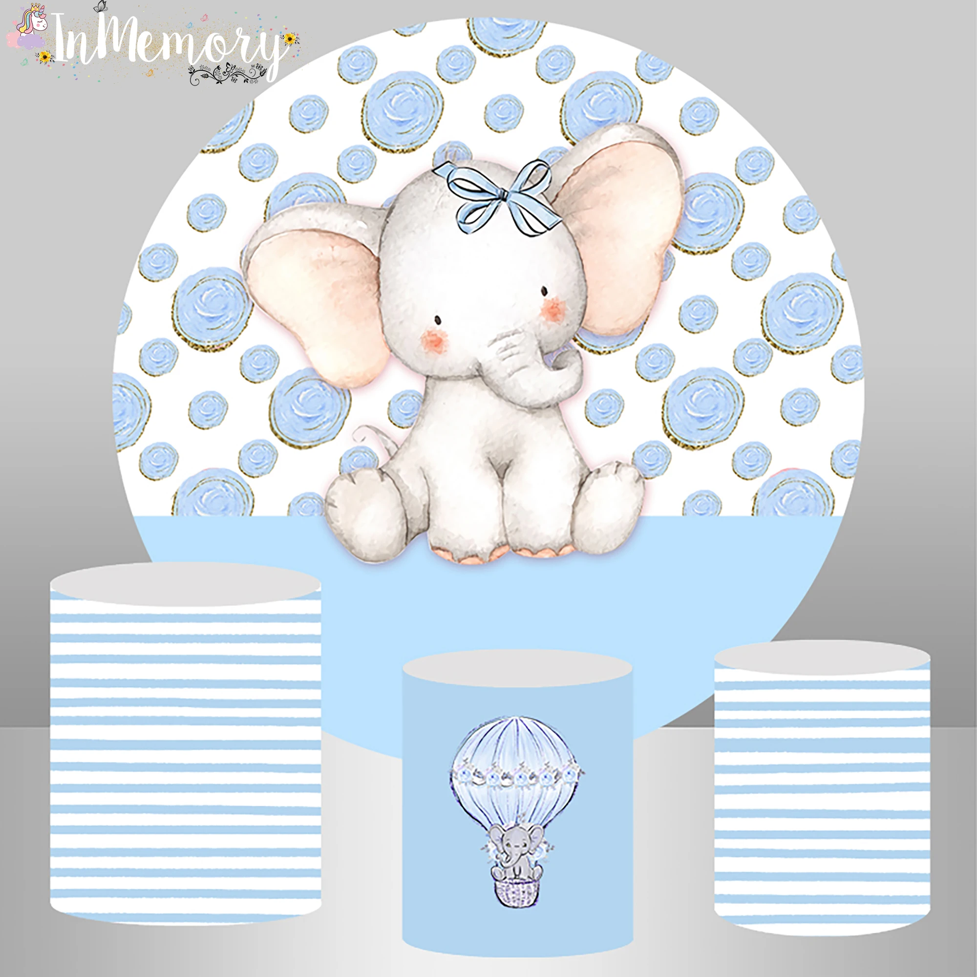 

Индивидуальный Круглый чехол с изображением слона для вечеринки в честь Дня Рождения голубого мальчика баннер с изображением круга