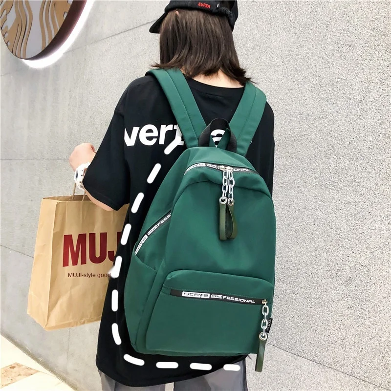 

Nylon Anti-Spillage Backpack Junior and Senior High School Student Makeup Missed Lessons Bag Fashion Cool Letter Zipper Backpack