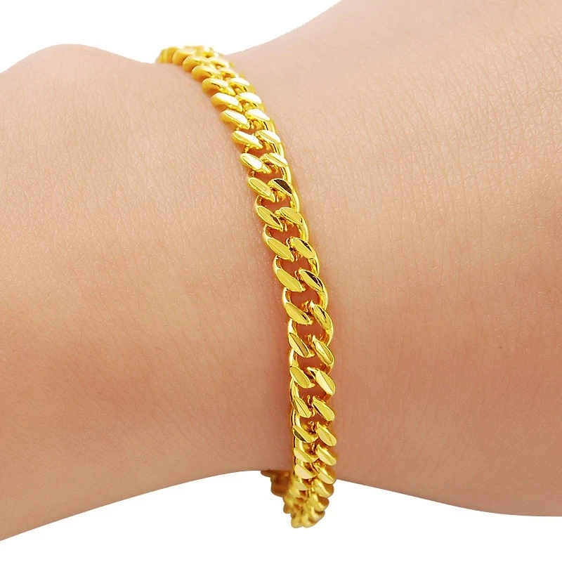 

24K Gold Bracelet 4MM Cuban Gold Plated Fashion Bracelet for Women & Men's Jewelry Gifts